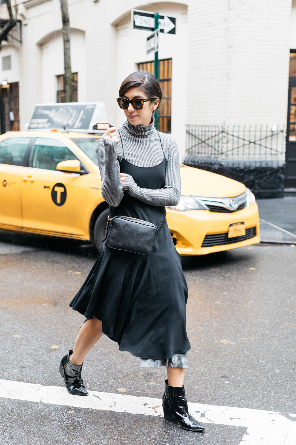 turtleneck under dress 90s L'AGENCE Voletta Turtleneck Knit Dress In Black