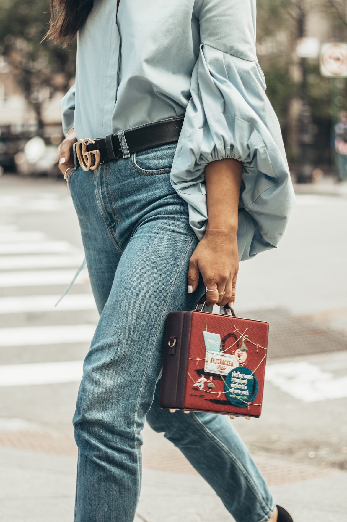 mom jeans with gucci belt